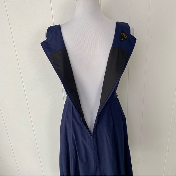 LL Bean Sz 6 Navy Blue Cotton Poplin Midi Sleeveless Pleated Dress Pockets - Picture 16 of 16